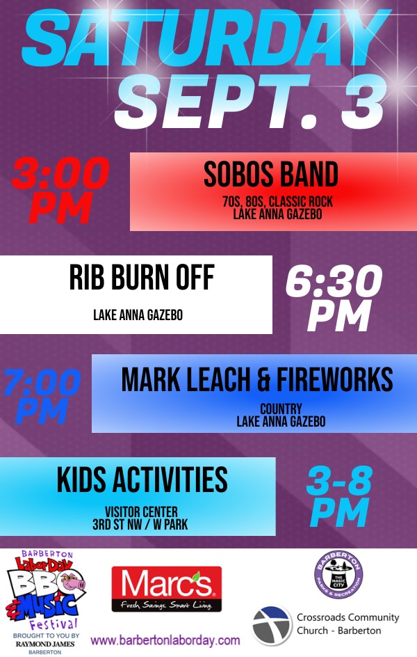 Saturday Barberton Labor Day BBQ and Music Fest